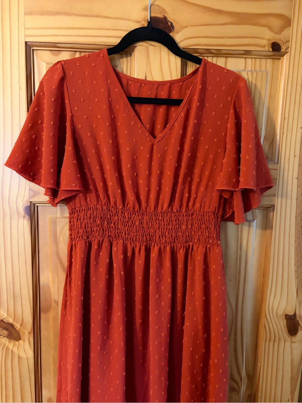 Women's Rust V-Neck Smocked Waist Dress